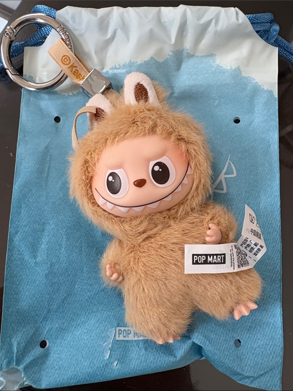 Authentic Labubu Plush Keychain - tan monster letter s